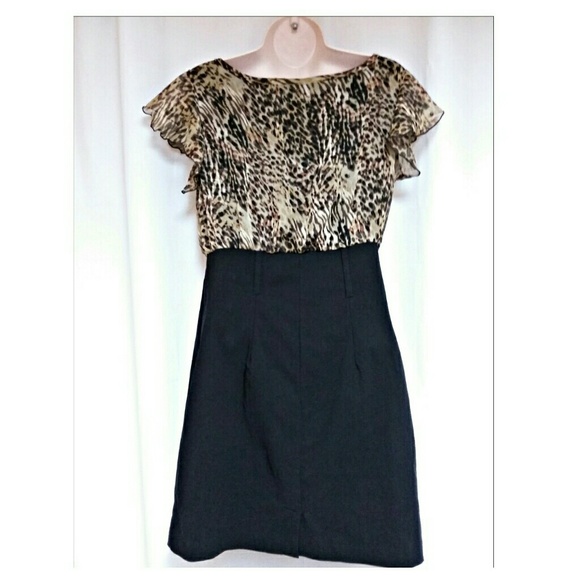 Dress Barn Leopard Ruffle Top Dress Petite Size 8 - Picture 4 of 5
